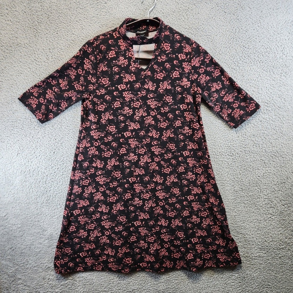 Joe Boxer Floral Print Dress Womens Size Large‎ Black Pink Casual Pullover Retro